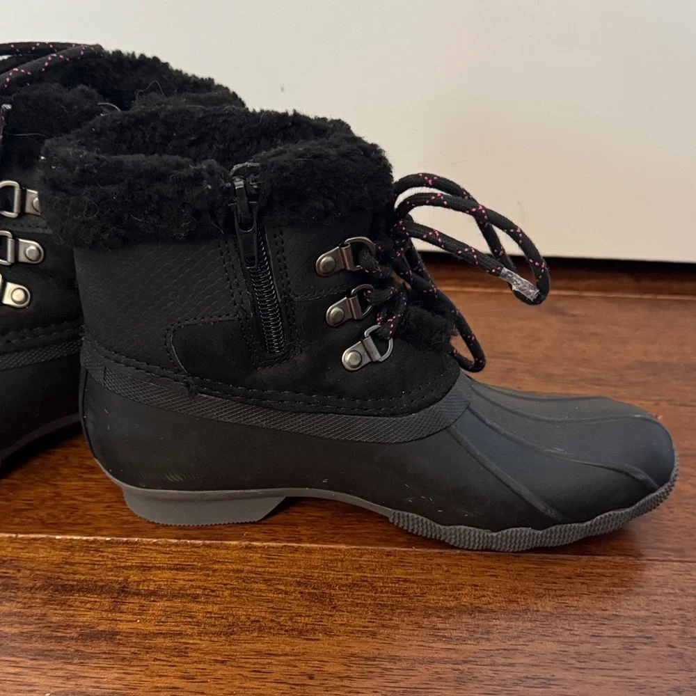 Sperry Black Winter & Rain Boots with Pink Accents